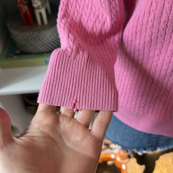 Vintage Old Navy Cable Knit 3/4 Length Sleeve cardigan sweater Wms Pink Sz L - Picture 6 of 11